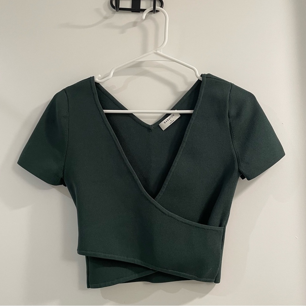 Aritzia Babaton Green Cross Wrap Sculptknit Top | Size S